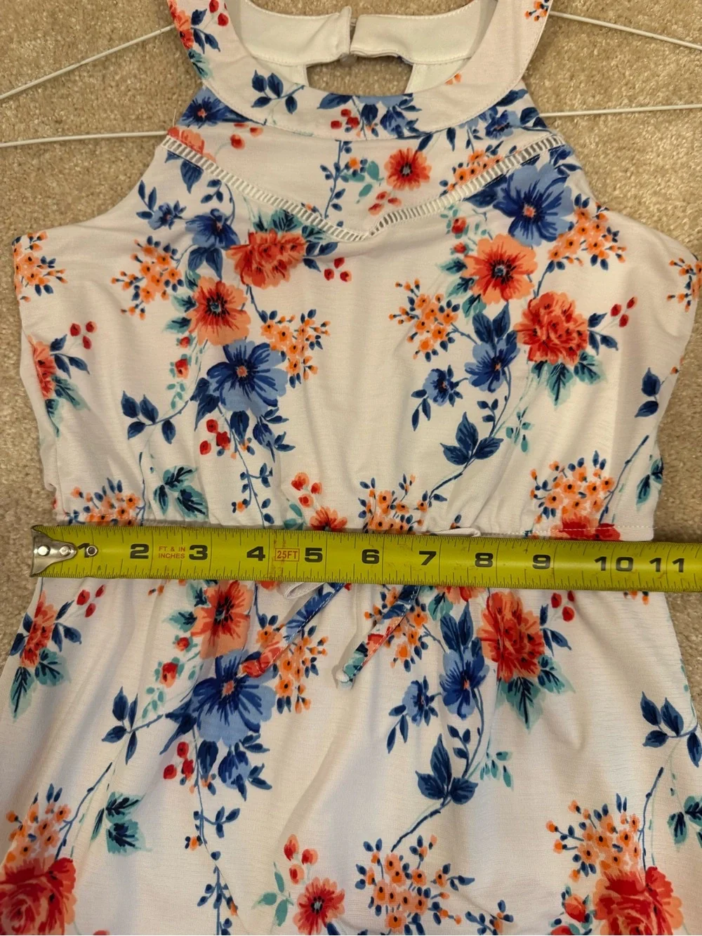 Three Pink Hearts Girls small Red, White, and Blue Floral Dress